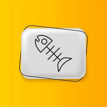 Black Dead fish icon isolated on yellow background. Silver rectangle button.. Illustrazione stock