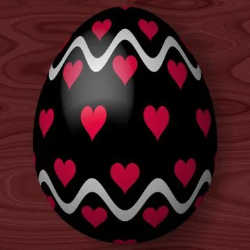 Black decorated Easter egg with hearts and wavy lines on wooden texture Stock Illustration
