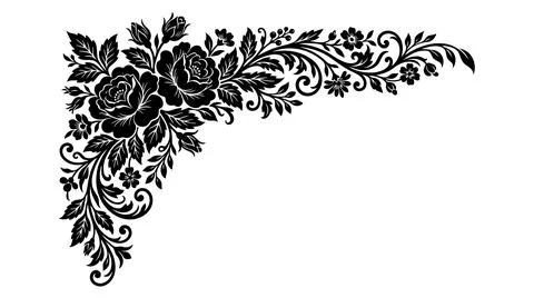 Black decorative corner leaf design Stock Illustration