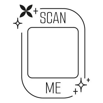 Black decorative, empty QR code frame with the text "SCAN ME." Identification Stock Illustration