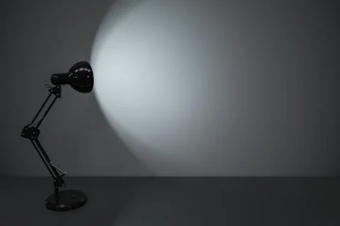 Black decorative lamps with empty desk background, 3d rendering. 스톡 사진