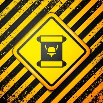 Black Decree, paper, parchment, scroll icon icon isolated on yellow background Illustrazione stock
