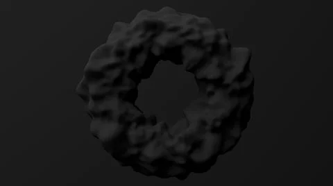 Black deformed circle shape, black background. 3d render. Stock Illustration