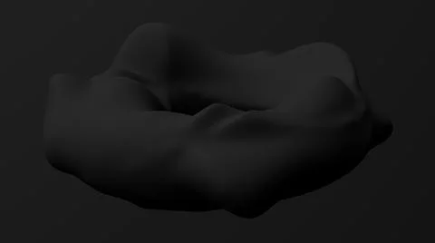 Black deformed circle shape, black background. 3d render. Stock Illustration