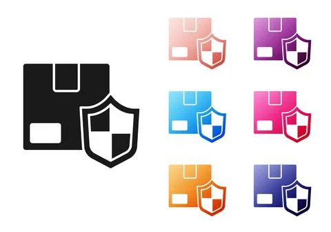 Black Delivery security with shield icon isolated on white background. Delivery Stock Illustration