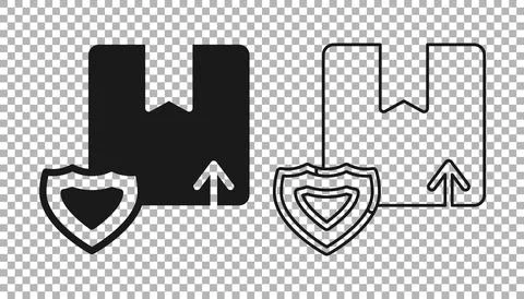 Black Delivery security with shield icon isolated on transparent background.  Stock Illustration