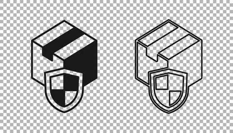 Black Delivery security with shield icon isolated on transparent background Stock Illustration