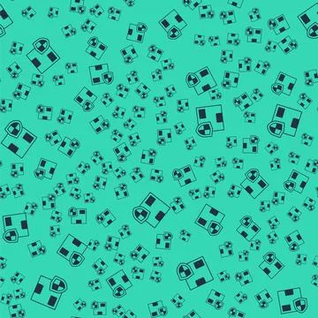 Black Delivery security with shield icon isolated seamless pattern on green 스톡 일러스트