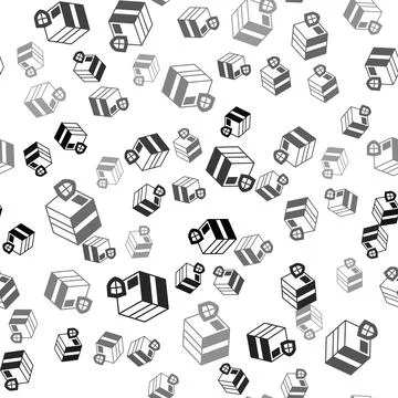 Black Delivery security with shield icon isolated seamless pattern on white イラスト素材