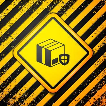 Black Delivery security with shield icon isolated on yellow background. Delivery Stock Illustration