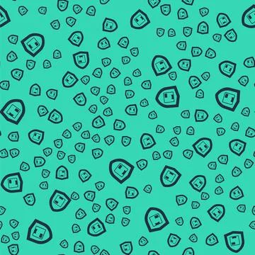 Black Delivery security with shield icon isolated seamless pattern on green b 스톡 일러스트