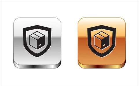 Black Delivery security with shield icon isolated on white background. Delive Stock Illustration