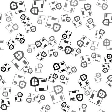 Black Delivery security with shield icon isolated seamless pattern on white 스톡 일러스트