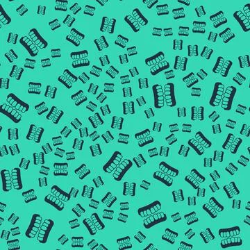 Black Dentures model icon isolated seamless pattern on green background. Teeth Illustrazione stock