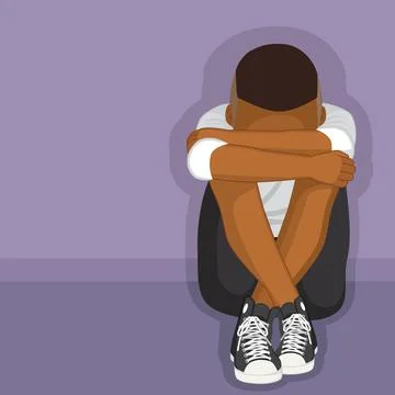 Black Depressed Boy sitting Alone Stock Illustration