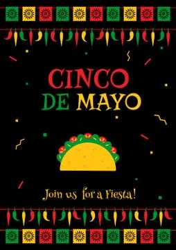 Black design cinco de mayo party poster template. Stock Illustration