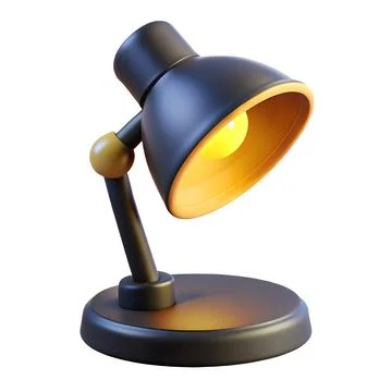 Black desk lamp with yellow light on white background Stock Illustration