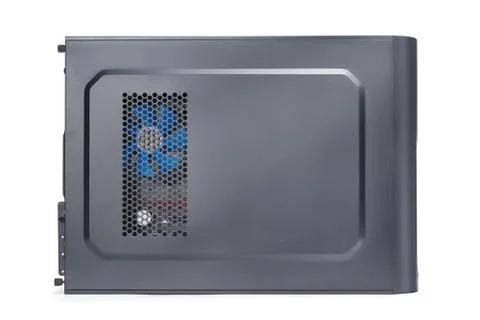 Black desktop computer case side view isolated with clipping path Stock-Fotos