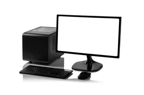 A black desktop computer setup isolated on a white Foto stock
