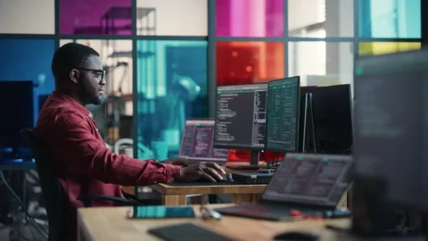 Black Developer Creating Software In Office Stock Footage 223192606