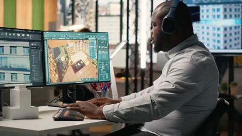 Black developer planning residential building projects with modern layout Stock Footage 316796010