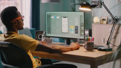 Black developer working from home Stock Footage 162443837