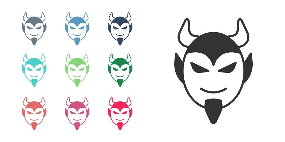 Black Devil head icon isolated on white background. Happy Halloween party. Set Stock Illustration