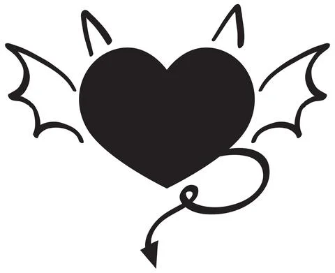 Black devil heart in doodle style Stock Illustration