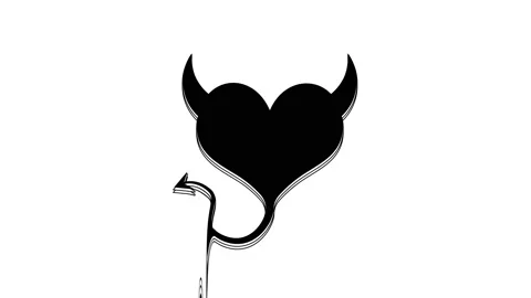Black Devil heart with horns and a tail icon isolated on white background Stock Footage 233789604