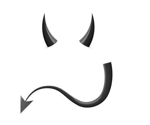 Black devil horn and tail, 3d realistic cute elements for face mask and head or Stock Illustration