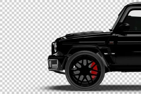 Black Diagonal Design SUV Left Side Front Half Section 3D Render.. Stock Illustration