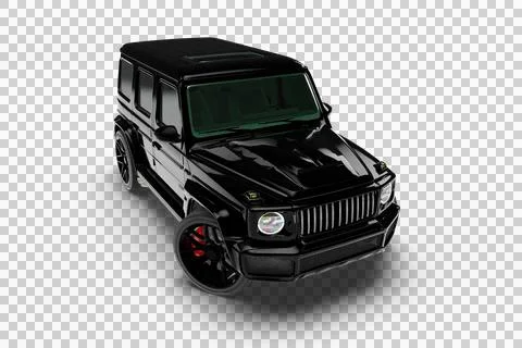 Black Diagonal Design SUV Slight Right Front Top View with Left Turned Wheels Stock Illustration