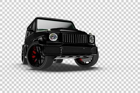 Black Diagonal SUV Wide Angle Front Right View Wheels Left 3D Render Stock Illustration
