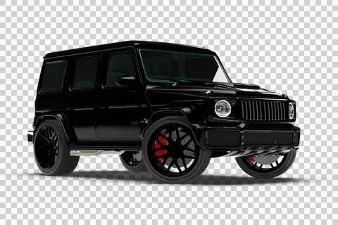 Black Diagonal SUV Wide Angle Front Right View Wheels Left 3D Render Stock Illustration