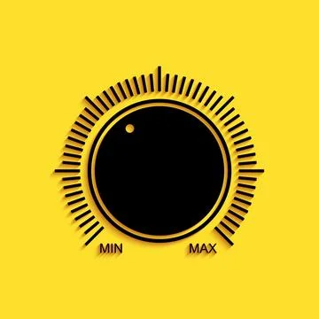 Black Dial knob level technology settings icon isolated on yellow background Stock Illustration