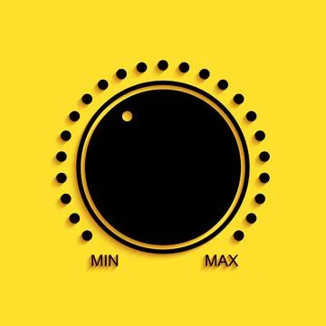 Black Dial knob level technology settings icon isolated on yellow background Stock Illustration