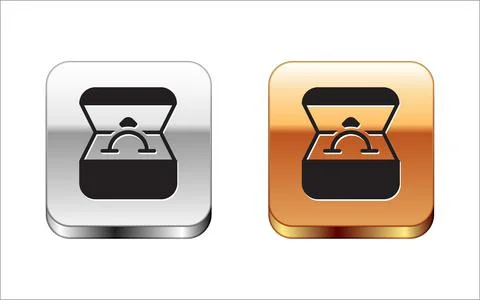 Black Diamond engagement ring in a box icon isolated on white background. Silver Stock Illustration