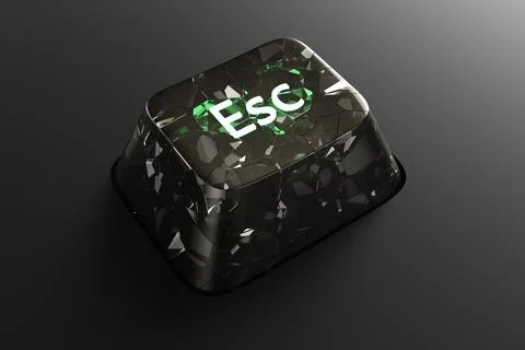 Black diamond keyboard button with neon Esc word on black background. 3d rend Stock Illustration
