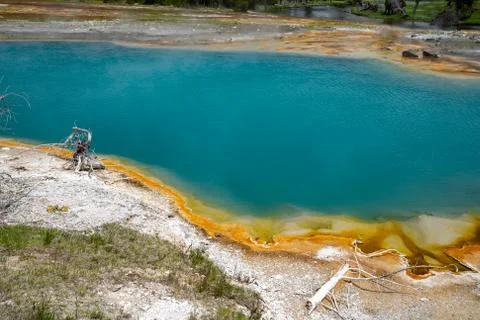 Black Diamond Pool spring, located in the Biscuit Basin, a geothermal feature Stock Photos