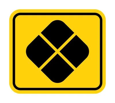 Black Diamond Shape on Yellow Background Warning Sign Icon Stock Illustration