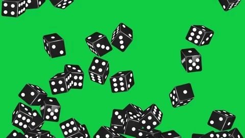 Black Dice Bouncing and Falling on a Green Screen Background Stock Footage 341309589