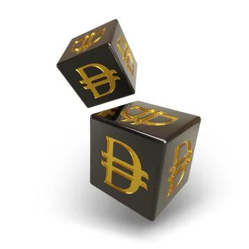 Black dice with dirham sign isolated on white background. 3d illustration. Stock Illustration
