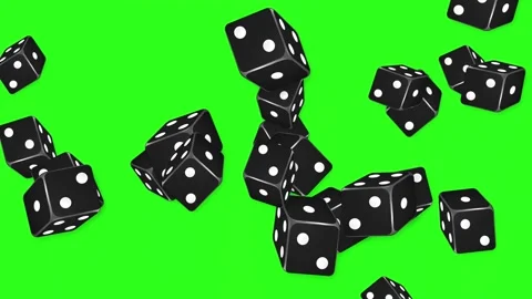 Black Dice Falling and Bouncing on Green Screen Background Видео 343836656