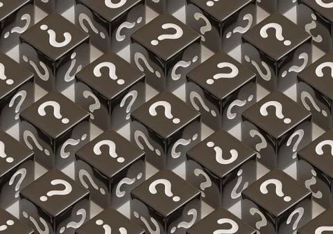 Black dice with question marks on their faces. Isometric background. Seamle.. Stock Illustration