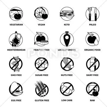 Black Diets Pictogram Set Stock Illustration