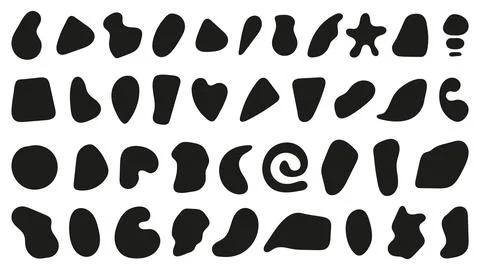Black different blotch collection. Simple abstract rounds, organic shapes and Stock Illustration