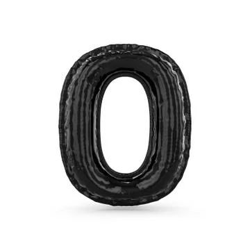 Black digit zero made of inflatable balloon isolated. 3D Illustrazione stock