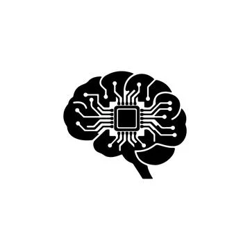 Black digital brain icon with computer circuit board processor イラスト素材