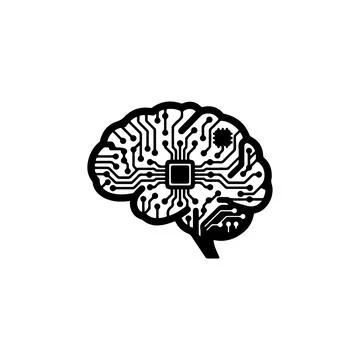 Black digital brain icon with electronic circuit board pattern Stockillustratie