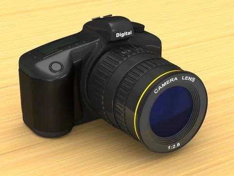 Black digital camera. 3D illustration Illustrazione stock